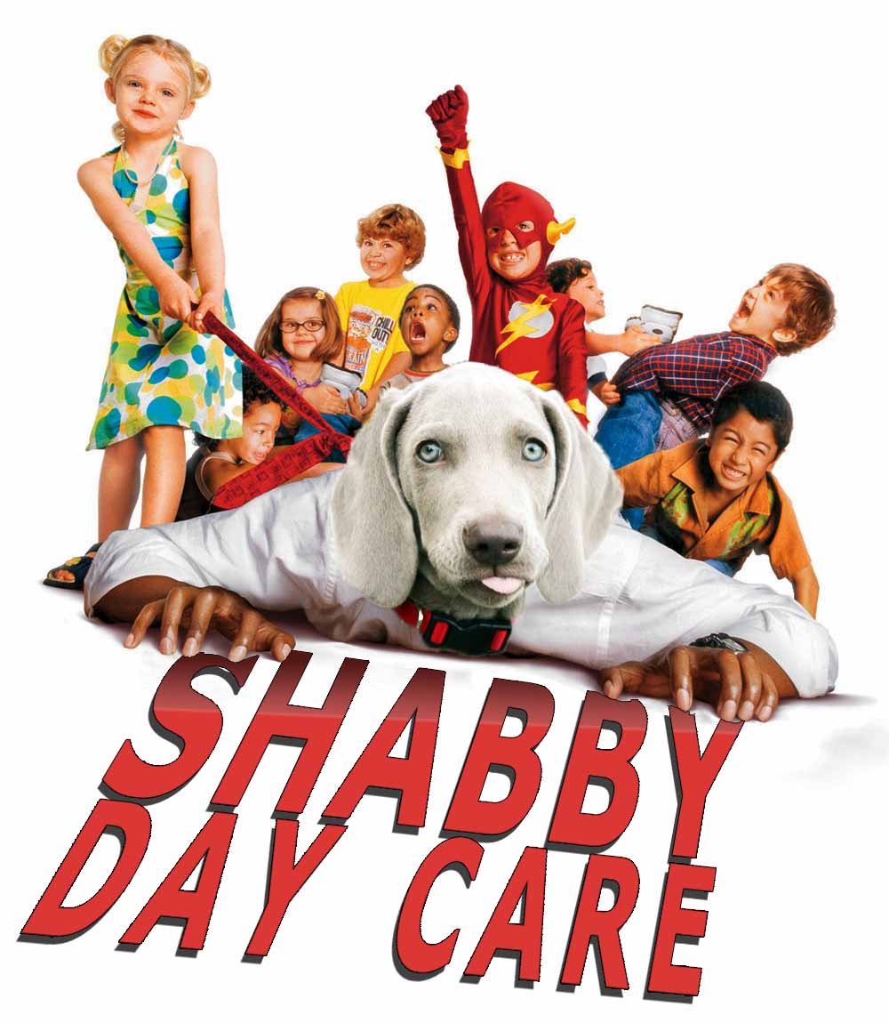 Shabby's head on Eddie Murphy's body on the movie poster for Daddy Day Care