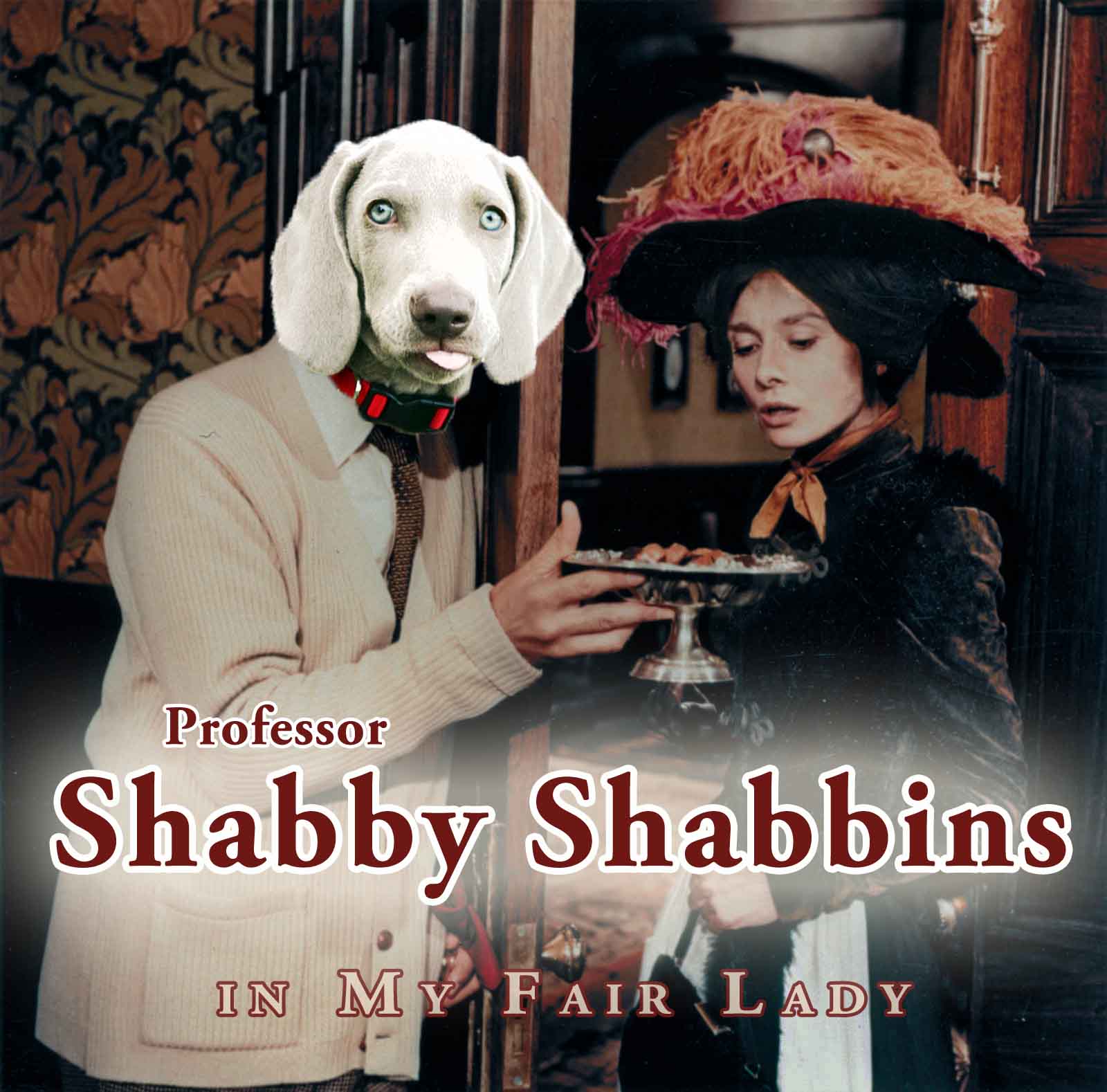 Shabby's head on Professor Henry Higgins's body offering Eliza Doolittle some chocolates