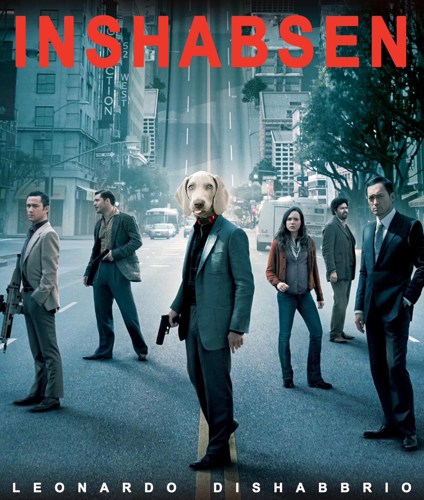 Shabby's head on Leonardo DiCaprio's body on the movie poster for Inception